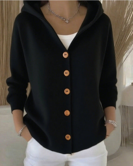 Clara | Damen Kapuzen-Cardigan mit Knopfleiste Relaxed Fit Langarm