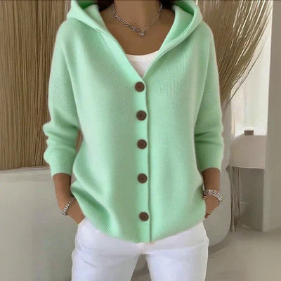 Clara | Damen Kapuzen-Cardigan mit Knopfleiste Relaxed Fit Langarm