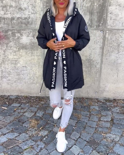 Johanna | Damen Kapuzenmantel Lässiger Women Coat mit Tunnelzug Mittellang