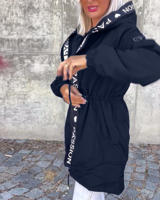 Johanna | Damen Kapuzenmantel Lässiger Women Coat mit Tunnelzug Mittellang