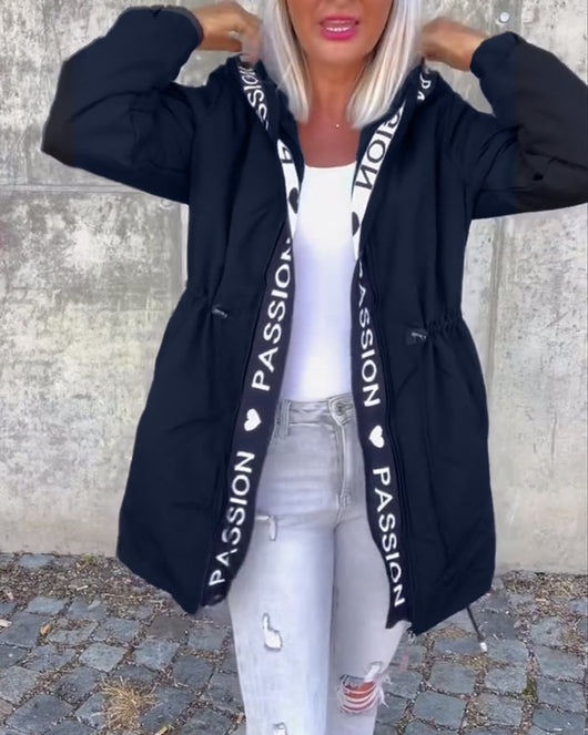 Johanna | Damen Kapuzenmantel Lässiger Women Coat mit Tunnelzug Mittellang