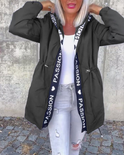Johanna | Damen Kapuzenmantel Lässiger Women Coat mit Tunnelzug Mittellang