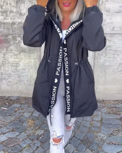 Johanna | Damen Kapuzenmantel Lässiger Women Coat mit Tunnelzug Mittellang