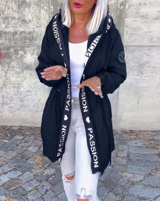 Johanna | Damen Kapuzenmantel Lässiger Women Coat mit Tunnelzug Mittellang