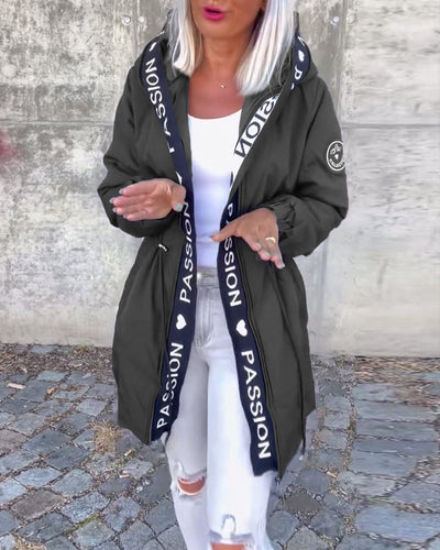 Johanna | Damen Kapuzenmantel Lässiger Women Coat mit Tunnelzug Mittellang