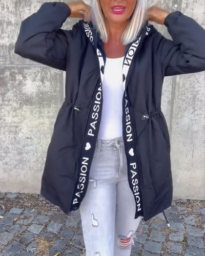 Johanna | Damen Kapuzenmantel Lässiger Women Coat mit Tunnelzug Mittellang