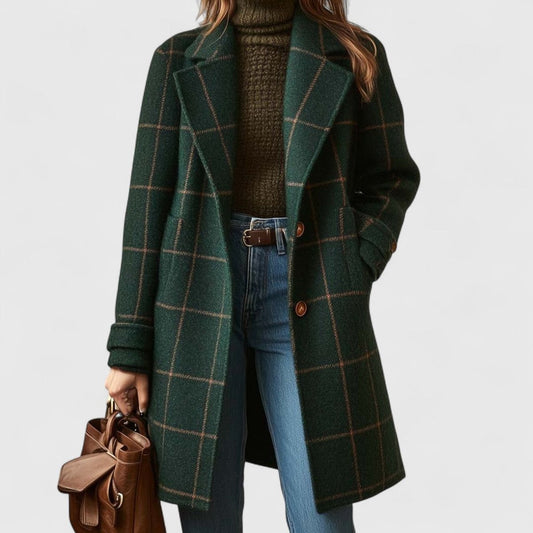 Emilia | Damen Karierter Eleganter Women Coat Klassischer Wollmantel