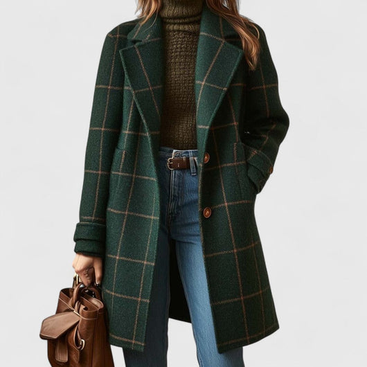 Emilia | Damen Karierter Eleganter Women Coat Klassischer Wollmantel