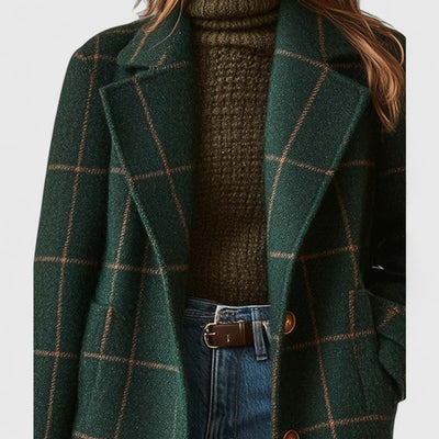 Emilia | Damen Karierter Eleganter Women Coat Klassischer Wollmantel