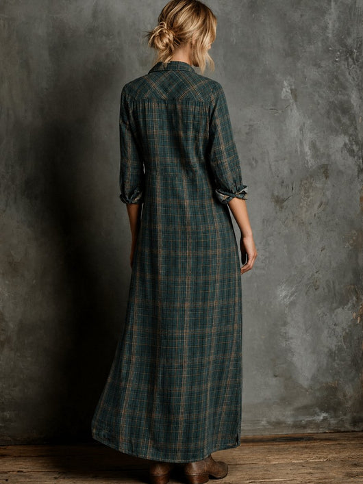 Emilia | Damen Kariertes Flanell Maxi-Hemdblusenkleid Formal Dresses