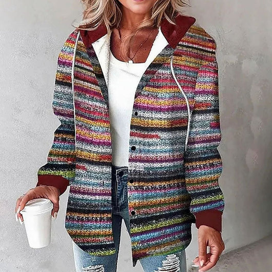 Amelie | Damen Karo Hoodie Jacke mit Kapuze Lockere Passform Winterjacke
