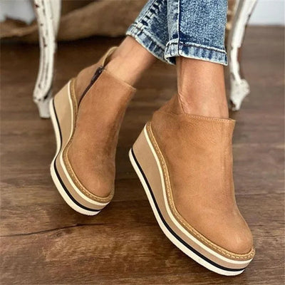 Charlotte | Damen Keilabsatz Ankle Boots mit Plateau und Reißverschluss
