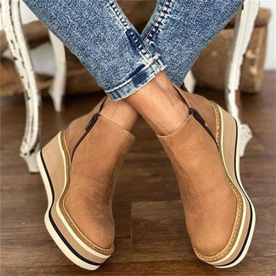 Charlotte | Damen Keilabsatz Ankle Boots mit Plateau und Reißverschluss