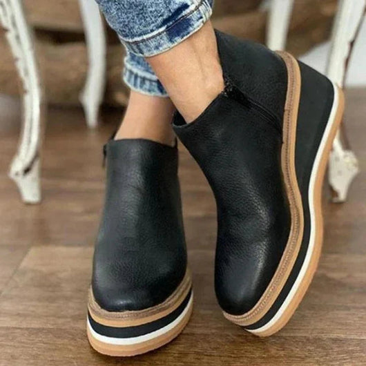 Charlotte | Damen Keilabsatz Ankle Boots mit Plateau und Reißverschluss