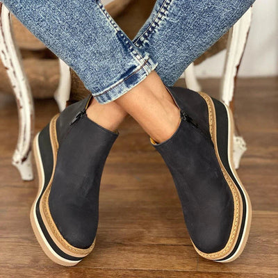 Charlotte | Damen Keilabsatz Ankle Boots mit Plateau und Reißverschluss