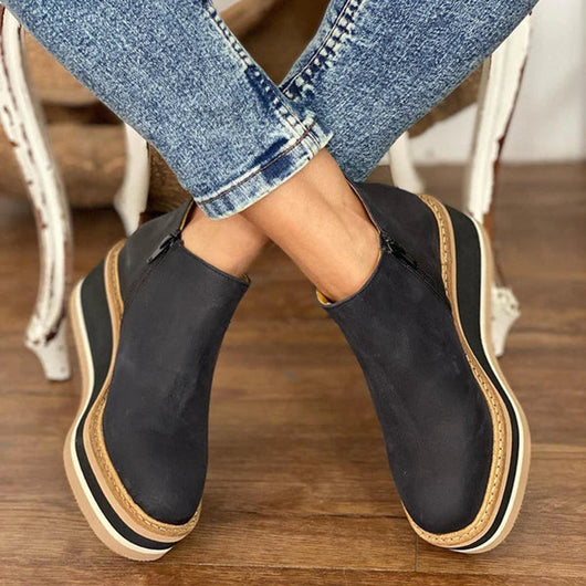 Charlotte | Damen Keilabsatz Ankle Boots mit Plateau und Reißverschluss
