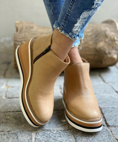 Charlotte | Damen Keilabsatz Ankle Boots mit Plateau und Reißverschluss