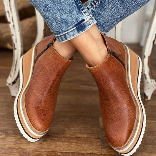 Charlotte | Damen Keilabsatz Ankle Boots mit Plateau und Reißverschluss