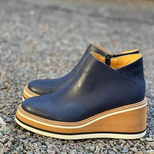 Charlotte | Damen Keilabsatz Ankle Boots mit Plateau und Reißverschluss