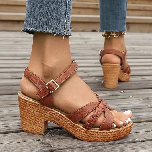Annika | Damen Keilabsatz-Sandalen geflochtene Riemen Knöchelschnalle