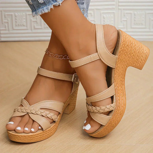 Annika | Damen Keilabsatz-Sandalen geflochtene Riemen Knöchelschnalle