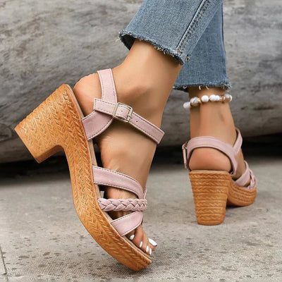 Annika | Damen Keilabsatz-Sandalen geflochtene Riemen Knöchelschnalle