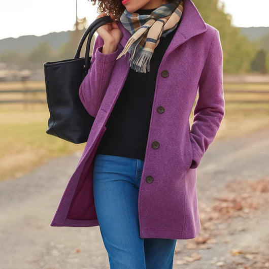 Charlotte | Damen Klassischer Mid-Length Knopfmantel Eleganter Women Coat