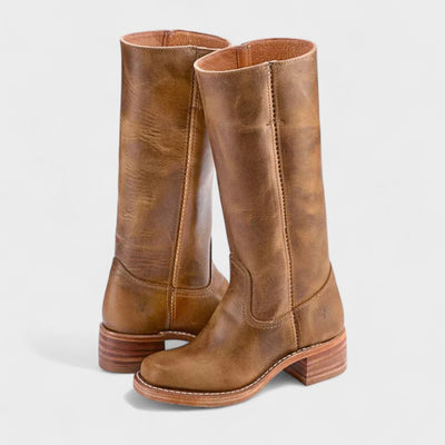 Mia | Damen Kniehohe Lederstiefel im klassischen Western-Stil
