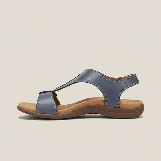 Greta | Damen Komfortable Sandalen T-Strap Klettverschluss Offene Zehenpartie