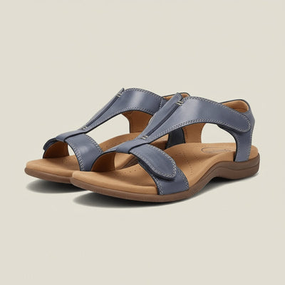 Greta | Damen Komfortable Sandalen T-Strap Klettverschluss Offene Zehenpartie