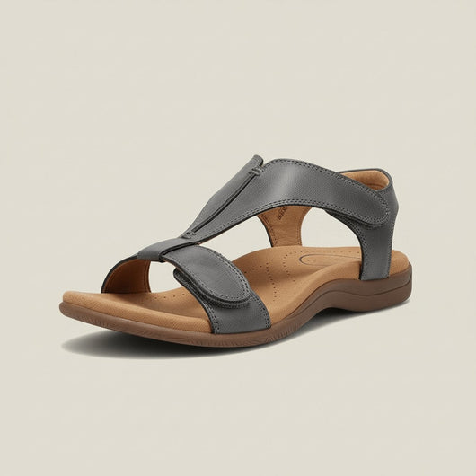 Greta | Damen Komfortable Sandalen T-Strap Klettverschluss Offene Zehenpartie