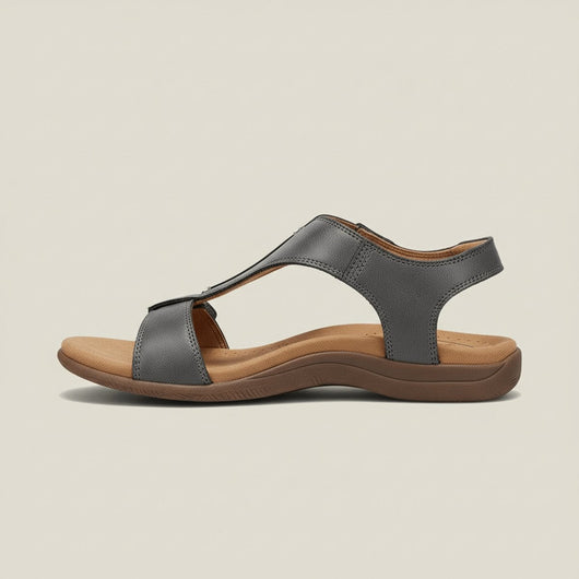 Greta | Damen Komfortable Sandalen T-Strap Klettverschluss Offene Zehenpartie