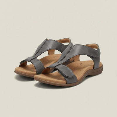 Greta | Damen Komfortable Sandalen T-Strap Klettverschluss Offene Zehenpartie