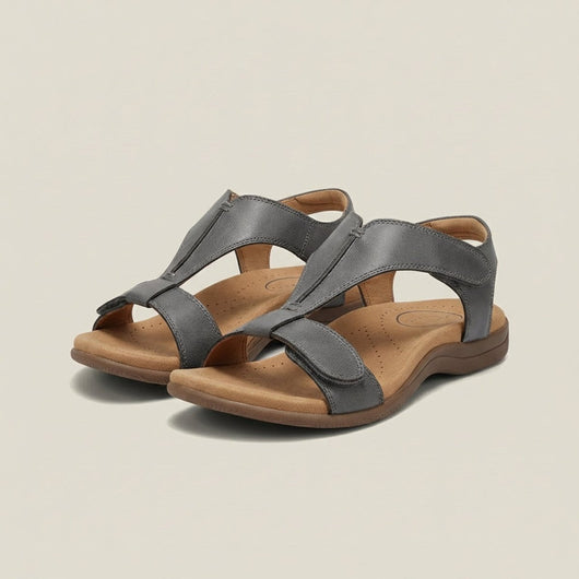 Greta | Damen Komfortable Sandalen T-Strap Klettverschluss Offene Zehenpartie