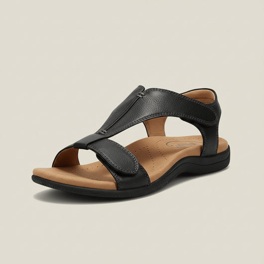 Greta | Damen Komfortable Sandalen T-Strap Klettverschluss Offene Zehenpartie