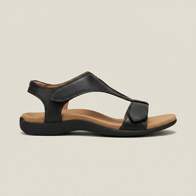Greta | Damen Komfortable Sandalen T-Strap Klettverschluss Offene Zehenpartie