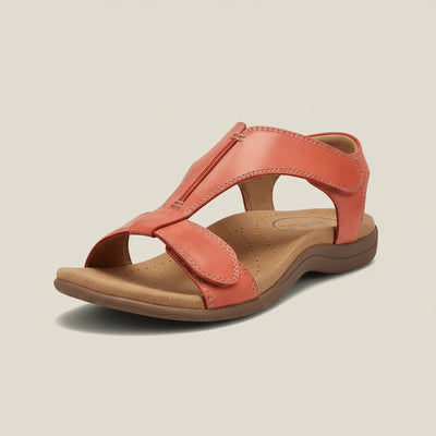 Greta | Damen Komfortable Sandalen T-Strap Klettverschluss Offene Zehenpartie