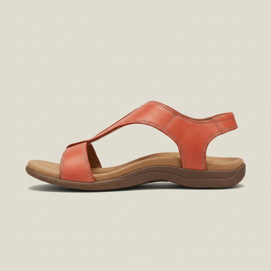 Greta | Damen Komfortable Sandalen T-Strap Klettverschluss Offene Zehenpartie