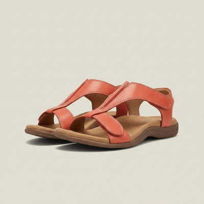 Greta | Damen Komfortable Sandalen T-Strap Klettverschluss Offene Zehenpartie