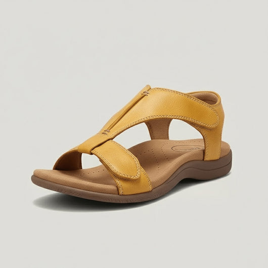 Greta | Damen Komfortable Sandalen T-Strap Klettverschluss Offene Zehenpartie
