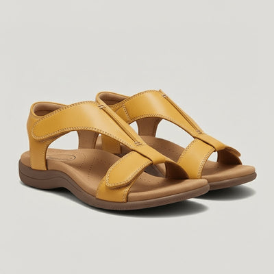 Greta | Damen Komfortable Sandalen T-Strap Klettverschluss Offene Zehenpartie