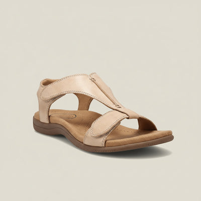 Greta | Damen Komfortable Sandalen T-Strap Klettverschluss Offene Zehenpartie