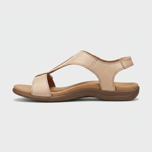 Greta | Damen Komfortable Sandalen T-Strap Klettverschluss Offene Zehenpartie