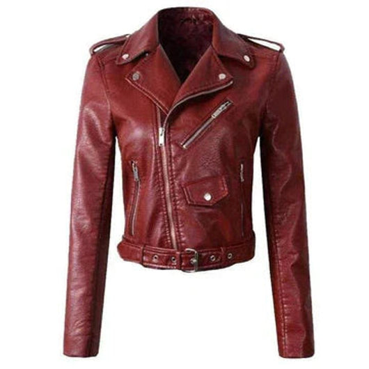 Annika | Damen Kunstleder Bikerjacke Kurzjacke mit Reißverschluss