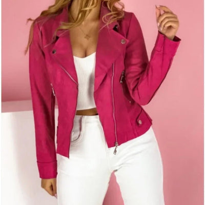 Charlotte | Damen Kunstleder Bikerjacke mit Umlegekragen und Reißverschluss