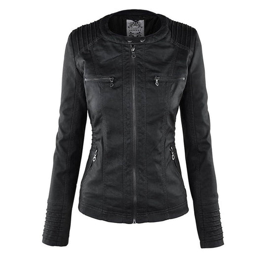 Annika | Damen Kunstleder Kapuzenjacke mit Reißverschluss Taillierter Women Coat