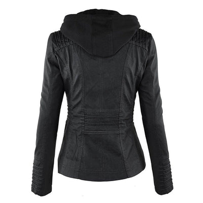 Annika | Damen Kunstleder Kapuzenjacke mit Reißverschluss Taillierter Women Coat
