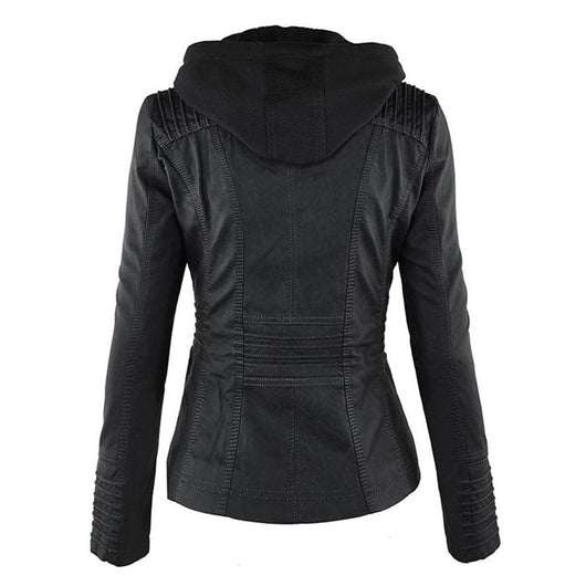 Annika | Damen Kunstleder Kapuzenjacke mit Reißverschluss Taillierter Women Coat