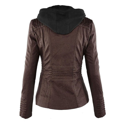 Annika | Damen Kunstleder Kapuzenjacke mit Reißverschluss Taillierter Women Coat