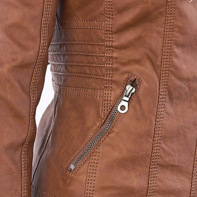 Annika | Damen Kunstleder Kapuzenjacke mit Reißverschluss Taillierter Women Coat